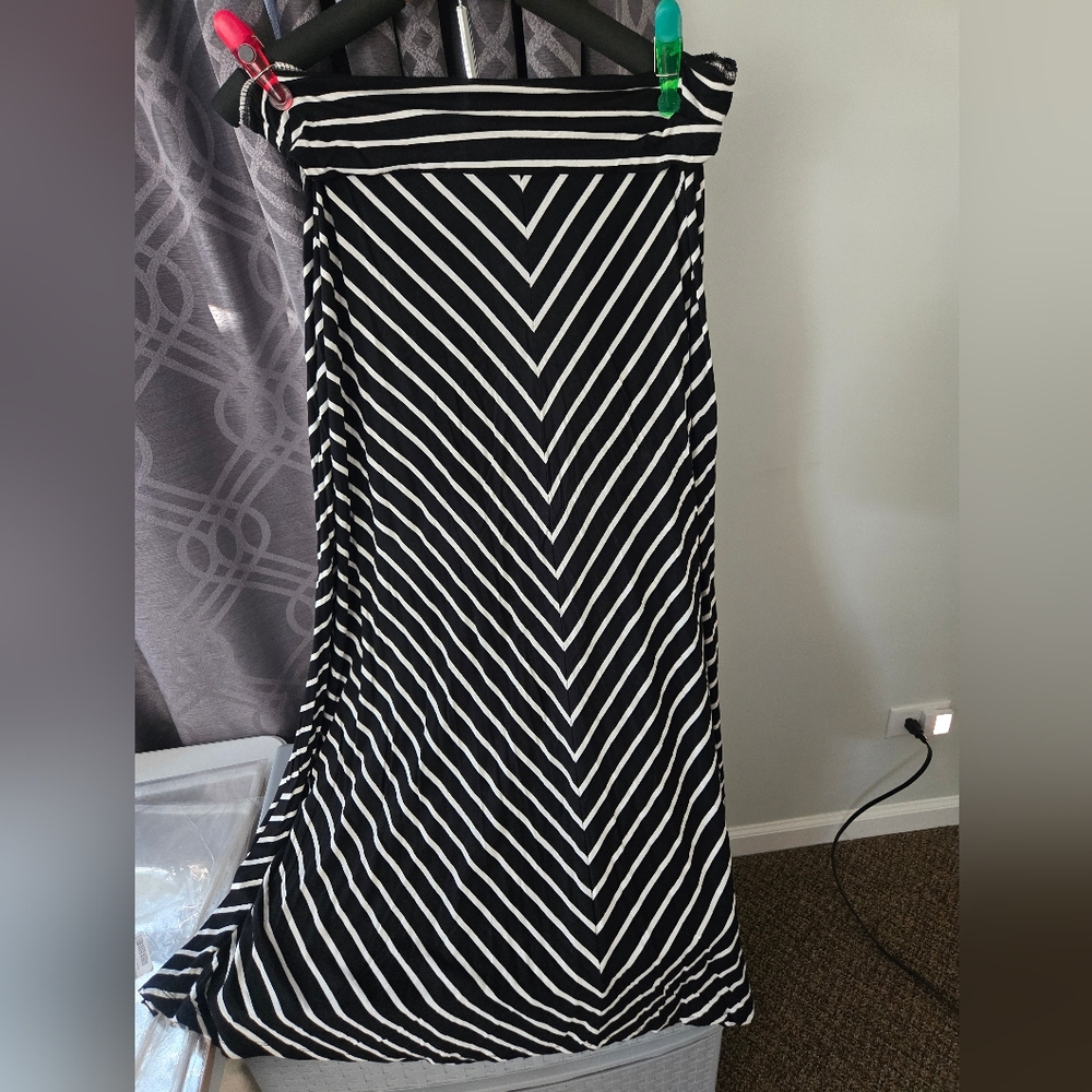 Black and White Striped Maxi Skirt